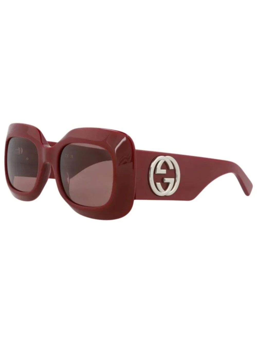 New Gucci Women's Sunglasses Square Rectangle Recycled Acetate Frame Burgundy